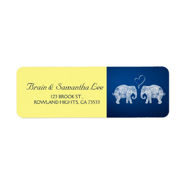 Etiqueta TONELADAS DE AMOR | Elefante Boda Azul y Amarillo (Frente)