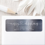 Etiqueta Torneo de moda Merry Christmas Heart Script Plata<br><div class="desc">Etiqueta de gris metálico con guión de cuna navideña moderna</div>