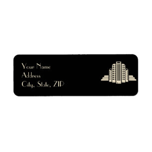 Etiqueta Torre Art Deco Ray en negro y Boda de marfil