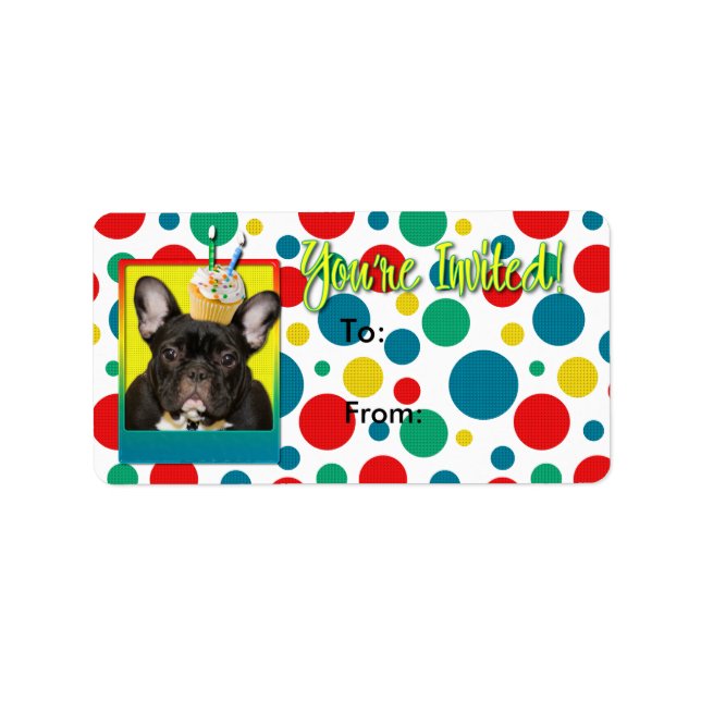 Etiqueta Torta de Invitación de 2 años - Bulldog francés (Frente)