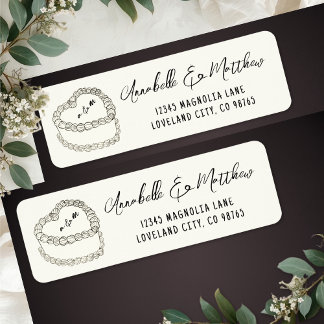 Etiqueta Torta Vintage Dirección de Retorno de Boda Dibujad