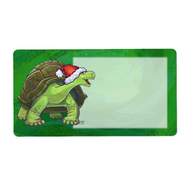 Etiqueta Tortoise en Santa Hat en Green (Frente)