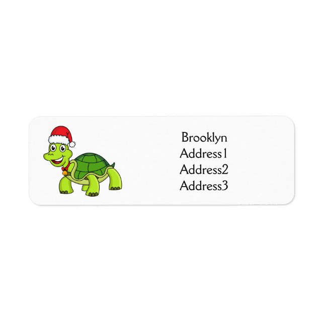 Etiqueta Tortuga alegre lindo con sombrero de Santa (Frente)