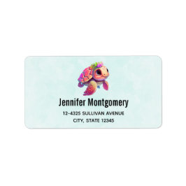 Etiqueta Tortuga marina rosa caprichosa y linda