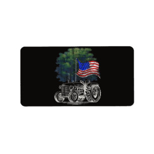 Etiqueta Tractor agrícola vintage bandera americana patriót