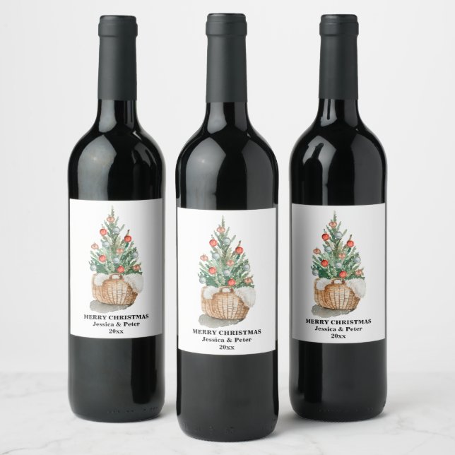 Etiqueta tradicional de vino de árbol de Navidad (Botellas)