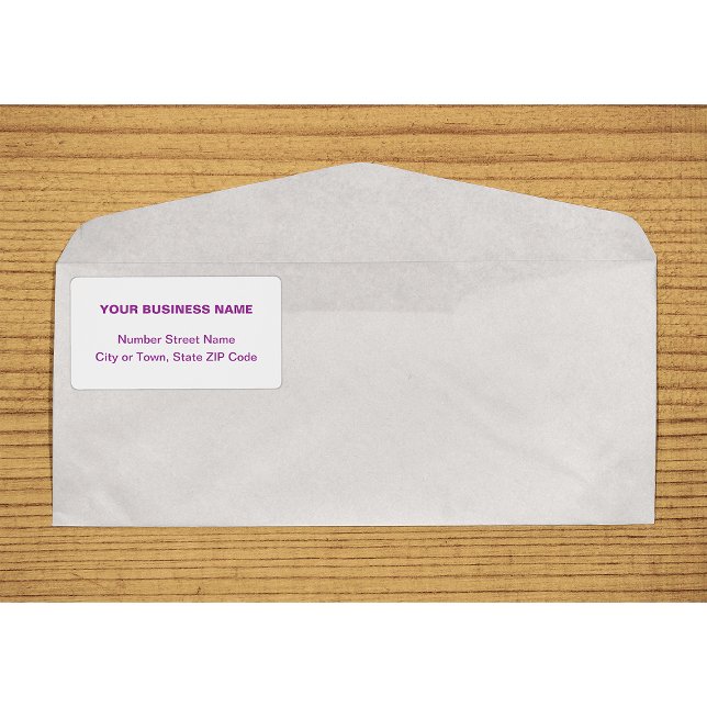 Etiqueta Transporte de artículos de texto malintencionado e (Center aligned purple plain text business shipping label on envelope)