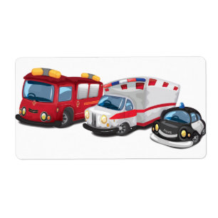 Etiqueta transporte de la policía, ambulancia y bomberos