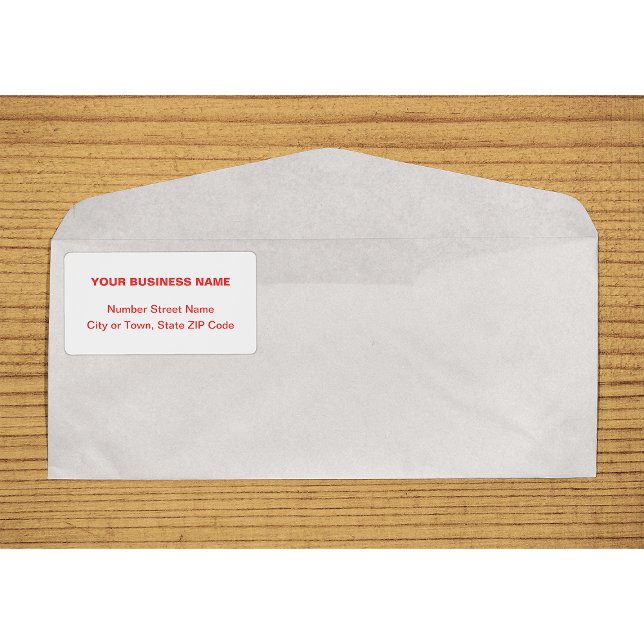 Etiqueta Transporte de texto plano rojo alineado en el cent (Center aligned red plain text business shipping label on envelope)