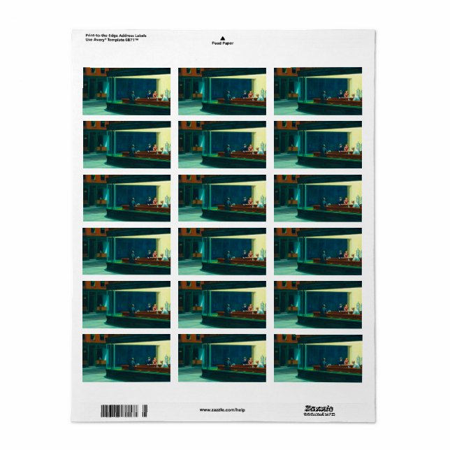 Etiqueta Trazos nocturnos, 1942 por Edward Hopper (Hoja Entera)