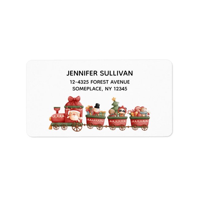 Etiqueta Tren navideño bonito con juguetes (Frente)