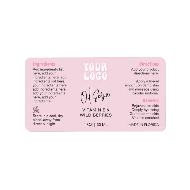 Etiqueta Trendy Retro Pink 1 OZ 30ml Dropper Bottle (Frente)