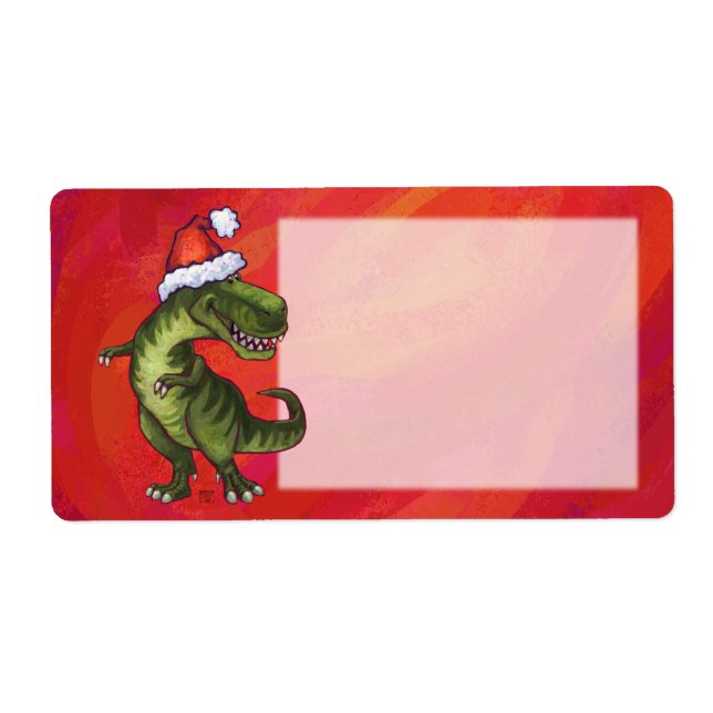 Etiqueta TRex Dino en Santa Hat en Red (Frente)