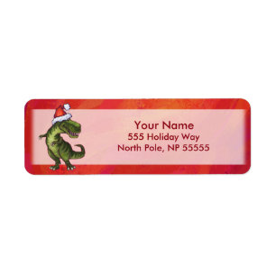 Etiqueta TRex Dino en Santa Hat en Red