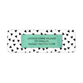 Etiqueta Triángulos blancos y negros con acuarela azul