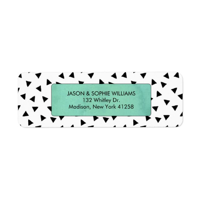 Etiqueta Triángulos blancos y negros con acuarela azul (Frente)