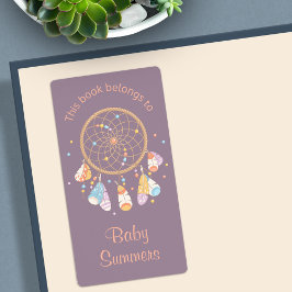 Etiqueta Tribal Dreamcatcher Boho Baby Bookplate Purple