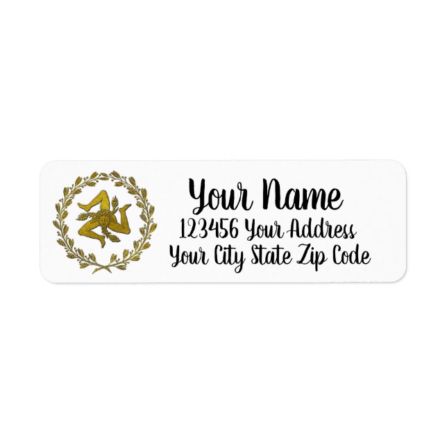 Etiqueta Trinacria siciliana y corona (Frente)