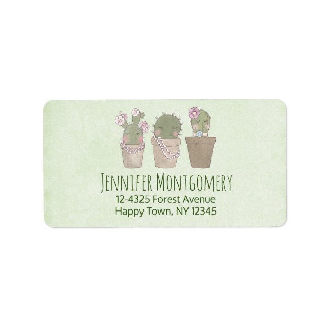 Etiqueta Trio De Cactus Cute Con Joyería (Frente)