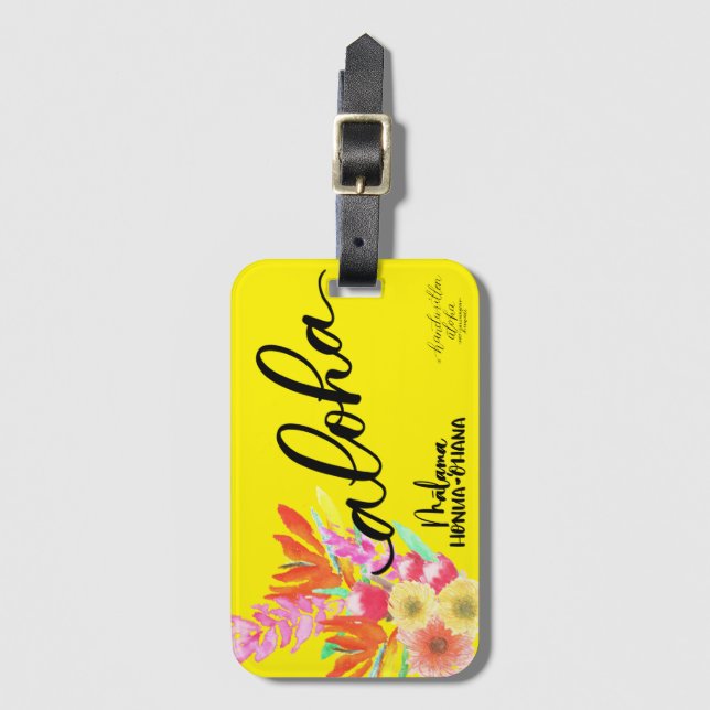 Etiqueta tropical amarilla Aloha - Malama Honua Oh (Anverso vertical)