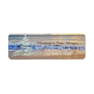 Etiqueta Tropical,Árbol de Navidad,Playa,Estrella de mar  F