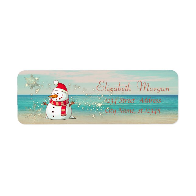 Etiqueta Tropical, Beach, Snowman, Snowflakes (Frente)