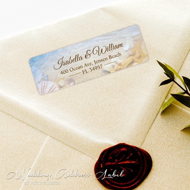 Etiqueta Tropical Beach Starfish Shells Wedding Address (Subido por el creador)
