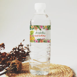 Etiqueta tropical de la botella de agua de cumplea