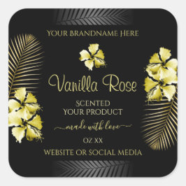 Etiqueta Tropical de Oro Negro Flores de Hawái