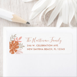 Etiqueta Tropical deja a Boho Terracotta Naranja Rubor rosa