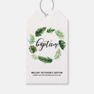 Etiqueta tropical del regalo del bautismo de la