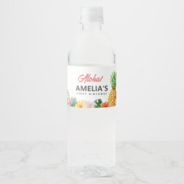 Etiqueta tropical hawaiana de botella de agua para