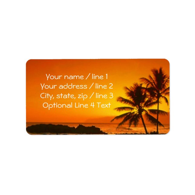 Etiqueta Tropical Island Palm Tree Sunset Address Labels (Frente)