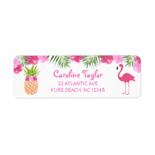 Etiqueta Tropical Luau Floral PIneapple Flamingo Birthday