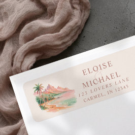 Etiqueta Tropical Sunset Island Beach Watercolor Wedding