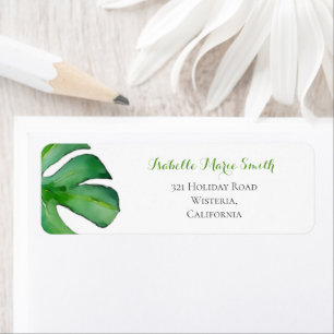 Etiqueta Tropical Watercolor Green Monstera Leaf Wedding 