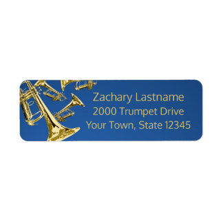 Etiqueta Trumpet Mania Gold y Blue