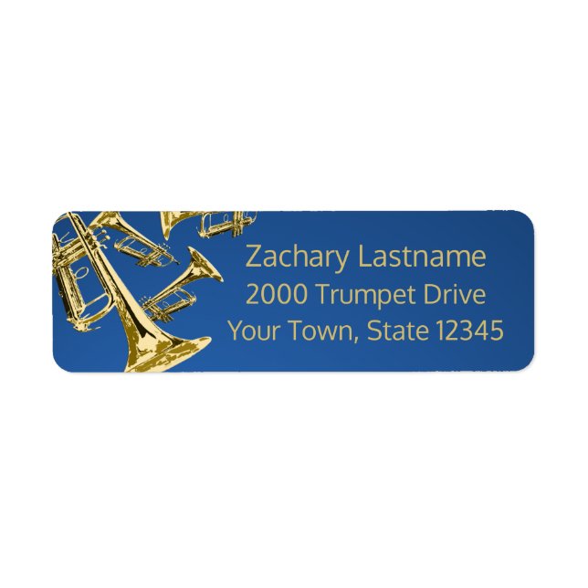 Etiqueta Trumpet Mania Gold y Blue (Frente)