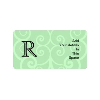 Etiqueta Tu carta. Monograma de Swirl Verde personalizado.
