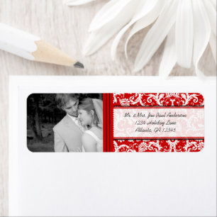 Etiqueta Tu foto de boda vintage damasco rojo