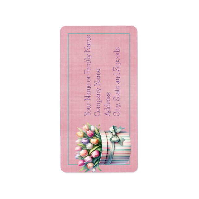 Etiqueta Tulipanes de primavera en caja rayada y reverso (Frente)