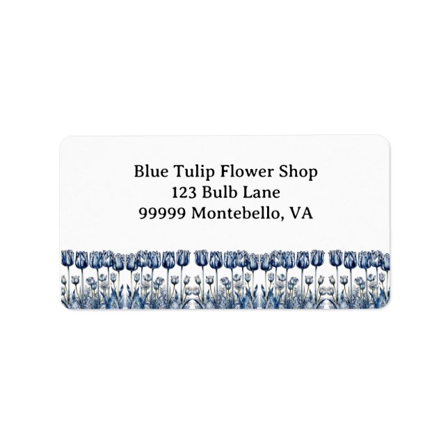 Etiqueta Tulipanes en el personalizable azul Delft (Frente)
