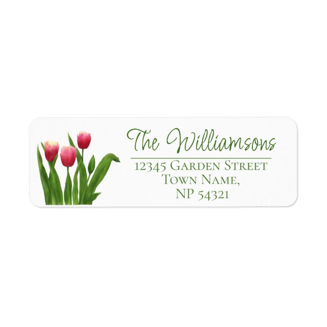 Etiqueta Tulipanes rojos con vegetación (Frente)
