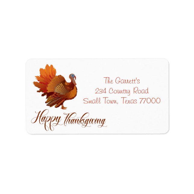 Etiqueta Turkey Happy Thanksgiving Personalized Address (Frente)