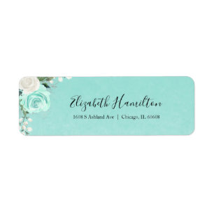 Etiqueta Turquesa Teal Floral Acuarela Elegante