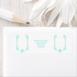 Etiqueta Turquoise Bells Scrollwork Boda Dirección de retor