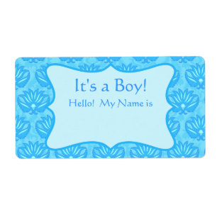 Etiqueta Turquoise Damask Boy Baby Shower Custom Name Etiqu
