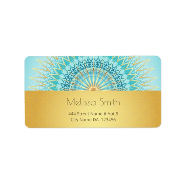 Etiqueta Turquoise Gold Boho Mandala (Frente)