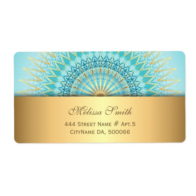 Etiqueta Turquoise Gold Boho Mandala Label (Frente)
