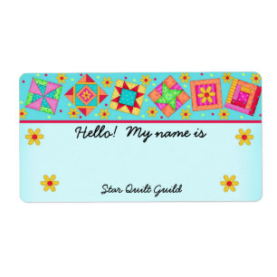 Etiqueta Turquoise Quilt Blocks Quilters Name Tag